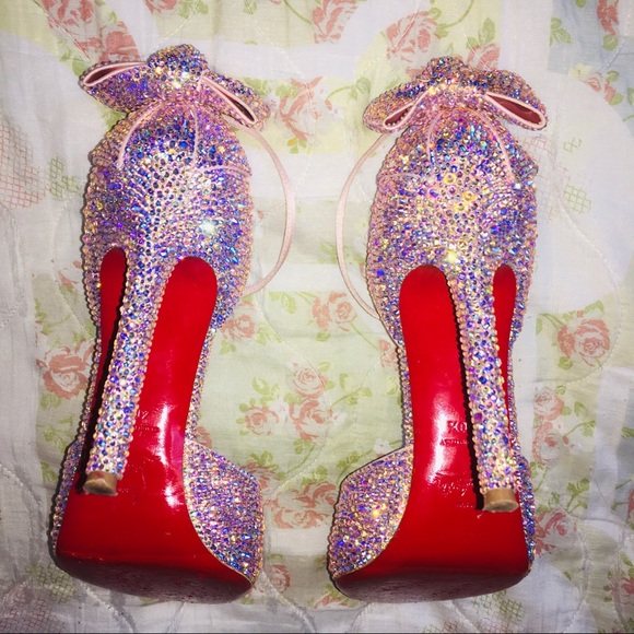 BARBIE pink LOUBOUTIN 💯% AUTHENTIC strass AB crystal 120mm - Picture 10 of 16